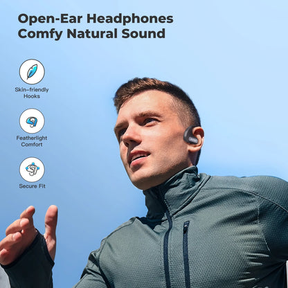 Open Ear Headphones, True Wireless Air Conduction Earbuds with Microphone, Sweat Resistant Sports Headphones for Sports, Office, Bluetooth 5.3 Earphones
