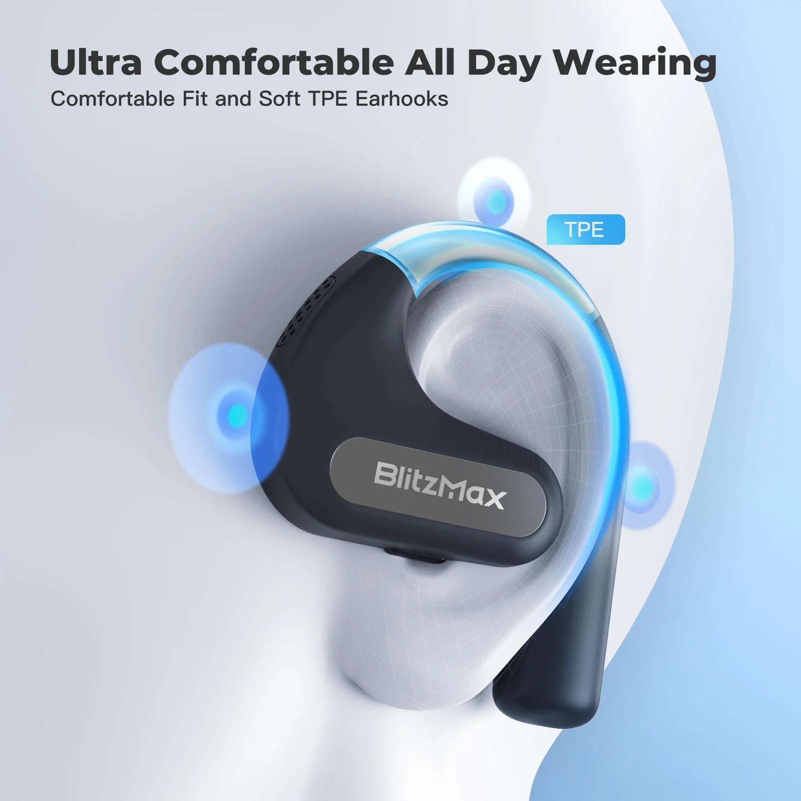 Open Ear Headphones, True Wireless Air Conduction Earbuds with Microphone, Sweat Resistant Sports Headphones for Sports, Office, Bluetooth 5.3 Earphones