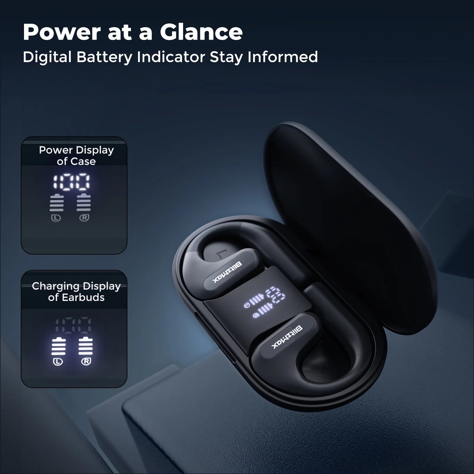 Open Ear Headphones, True Wireless Air Conduction Earbuds with Microphone, Sweat Resistant Sports Headphones for Sports, Office, Bluetooth 5.3 Earphones
